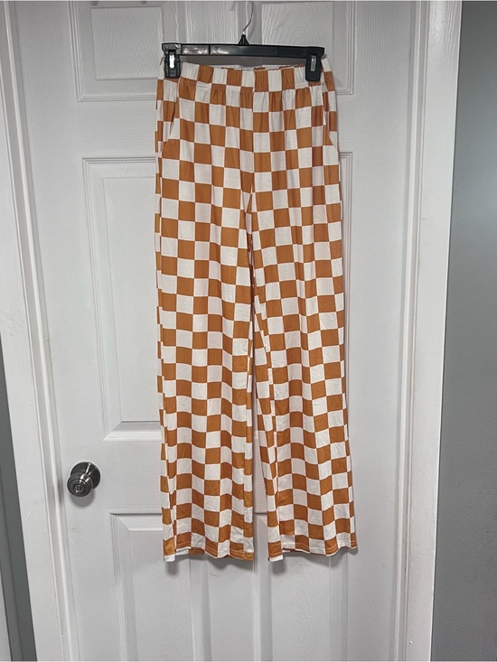 None Pants - Checkerboard Wide-Leg Pants in White and Golden Yellow Checkered Size S